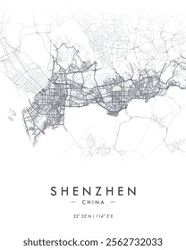 Shenzhen vector map. Detailed map of Shenzhen in China. Best free vector illustration. Tourist decorative street map.