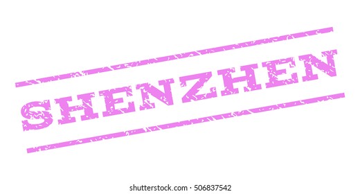 Shenzhen watermark stamp. Text caption between parallel lines with grunge design style. Rubber seal stamp with dirty texture. Vector violet color ink imprint on a white background.