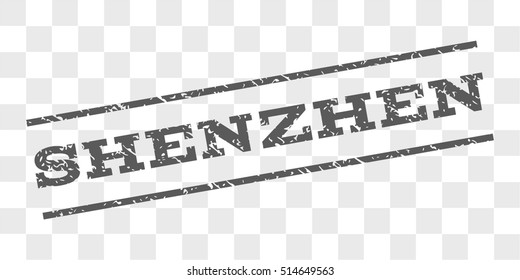 Shenzhen watermark stamp. Text tag between parallel lines with grunge design style. Rubber seal stamp with dirty texture. Vector grey color ink imprint on a chess transparent background.