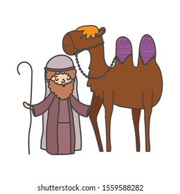 shepherd with camel, merry christmas vector illustration