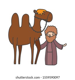 shepherd with camel, merry christmas vector illustration