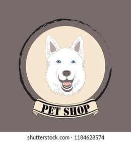 Shepherd Dog Head for Pet shop Frame. Animals Vector Illustration.