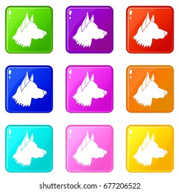 Shepherd dog icons of 9 color set isolated vector illustration