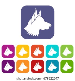 Shepherd dog icons set vector illustration in flat style In colors red, blue, green and other