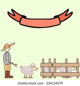 Shepherd driving the sheep into the paddock