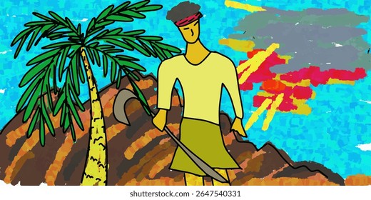 Pastor no campo sob palmeira