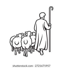 A shepherd guiding his flock of sheep a classic pastoral scene