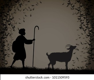 shepherd herds the goat, young shepherd, silhouette,