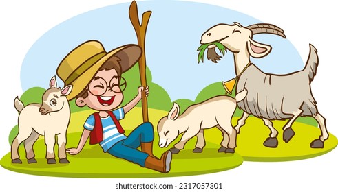 shepherd kid and goats vector