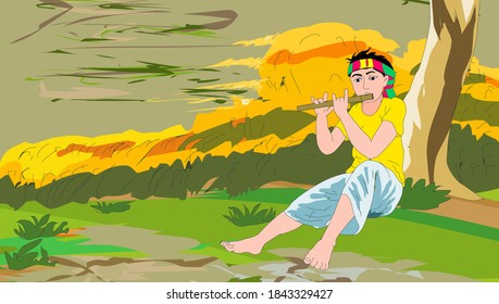 The shepherd plays the flute - illustration