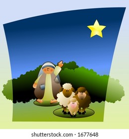 Shepherd pointing out the Christmas star.