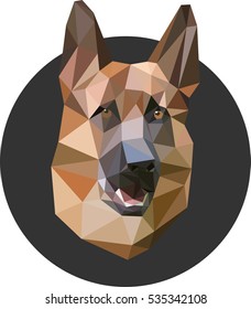Shepherd in a polygon style. Fashion illustration of the trend in style on gray background. Farm animals. portrait of a dog.