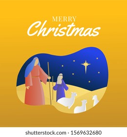 Shepherds looking at the star with yellow background