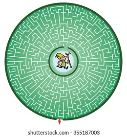 Shepherd's Round Maze Game (help the Shepherd escape the maze - Maze vector puzzle)