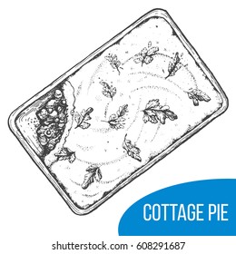Sheppard pie sketch vector illustration. Engraved vintage hand drawn image.