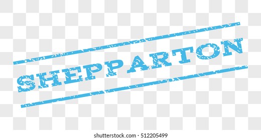 Shepparton watermark stamp. Text tag between parallel lines with grunge design style. Rubber seal stamp with dust texture. Vector light blue color ink imprint on a chess transparent background.