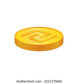 Sheqel. 3D isometric Physical coins. Currency. Golden coins with Sheqel symbol isolated on white background. Vector illustration.  NIS,  ILS.  modern Israel.