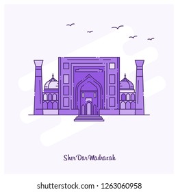 SHER DAR MADRASAH Landmark Purple Dotted Line skyline vector illustration