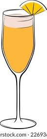 Sherbet Mimosa Punch Cocktail decorated with orange wedge. Classic alcoholic beverage vector illustration