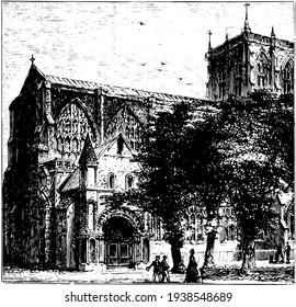 Sherborne Minster, vintage engraved illustration. 