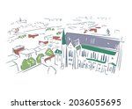 Sherbrooke Quebec Canada vector sketch city illustration line art colorful watercolor style