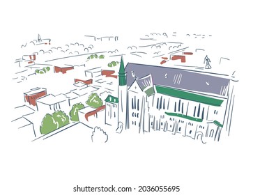 Sherbrooke Quebec Canada vector sketch city illustration line art colorful watercolor style