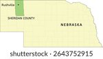 Sheridan County and city of Rushville location on Nebraska state map