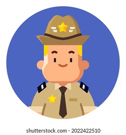 Sheriff avatar with circle background. Can be used as icons, user profile photos, and others. Profession and job avatar with man gender.
