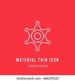 Sheriff Badge Bright red material designed line thin flat icon / logo