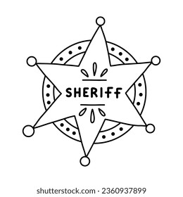 Sheriff badge doodle in the star shape with hand drawn outline. Cute hexagonal emblem of western police, sign of law, security, justice. Wild West cowboy symbol with shields isolated on background svg
