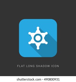 Sheriff Badge Flat blue long shadow Icon / Logo Design