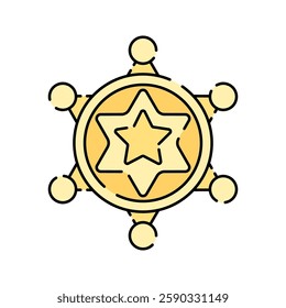 Sheriff Badge, flat design illustration, law enforcement star, perfect for security and Western themes.