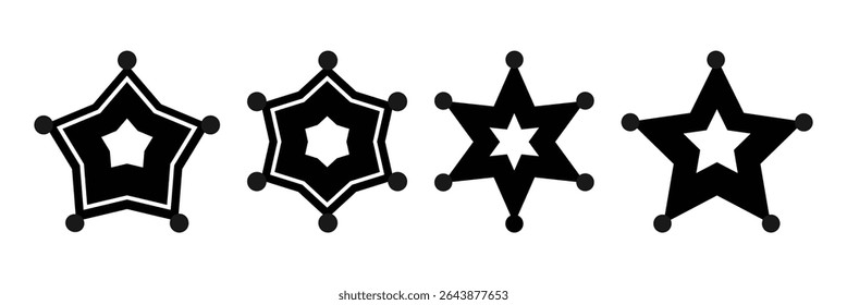 Ícone plano do emblema do xerife. Logotipo preto em um fundo branco.
