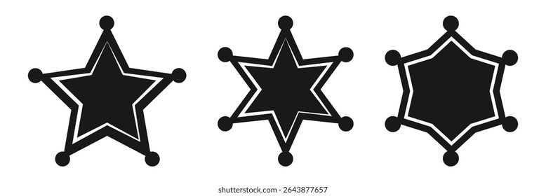 Ícone plano do emblema do xerife. Logotipo preto em um fundo branco.