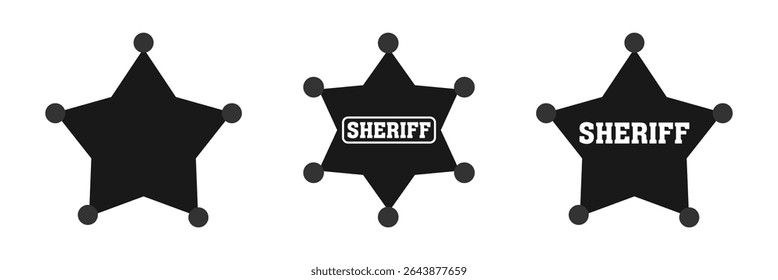 Ícone plano do emblema do xerife. Logotipo preto em um fundo branco.