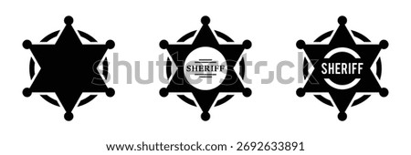 Sheriff badge flat icon. Black logo isolated on white background. Sheriff star badge representing law enforcement and justice