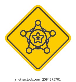 Sheriff badge graphic sign. Sheriff star badge isolated on yellow background