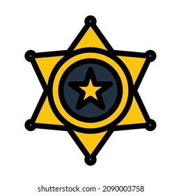 Icono de la placa del sheriff. Contorno de negrita editable con diseño de relleno de color. Ilustración vectorial.