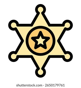 Sheriff badge icon flat line style illustration representing regional law enforcement authority and public safety, suitable for legal, security, and law-themed projects or educational materials