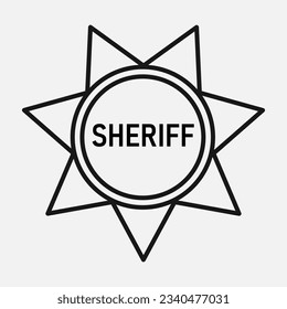 Sheriff badge line icon.  7  seven pointed star old american emblem. Marshal insignia. Vector illustration