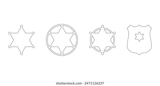 Sheriff badge outline icon set. Clipart image isolated on white background