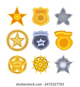 sheriff badge set cartoon. west law, emblem deputy, old vintage sheriff badge sign. isolated symbol vector illustration