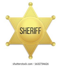 Sheriff badge. Sheriff's golden medal isolated on a white background. Realistic vector illustration.