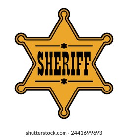 sheriff badge star, the emblem of a golden six pointed star with the inscription Sheriff, color vector illustration of hexagram symbol isolated on white background