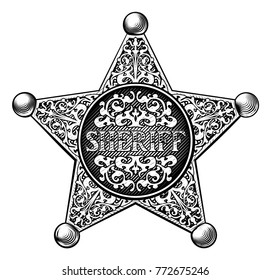 Sheriff badge star in an etched engraved style