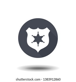 Sheriff badge with star icon vector, filled flat sign, solid pictogram isolated. Public safety symbol, logo illustration