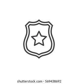 Sheriff Badge With Star Line Icon, Outline Vector Sign, Linear Pictogram Isolated On White. Public Safety Symbol, Logo Illustration