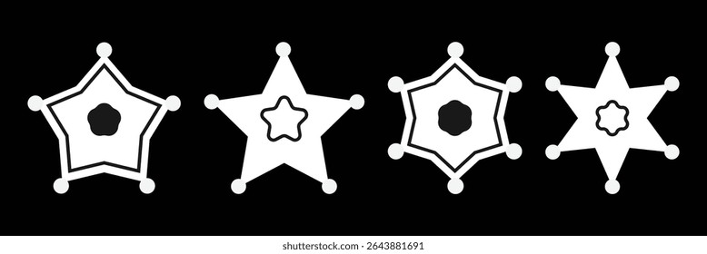 Sheriff Badge Star Set. Diferentes Tipos. Ilustração vetorial