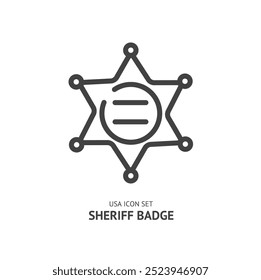 Sheriff Badge Star Shape Black Thin Line Icon American Justice Symbol Concept on a White. Vector illustration