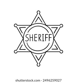 Sheriff badge star in sketch style. Cowboy western and wild west theme. Hand drawn illustration.